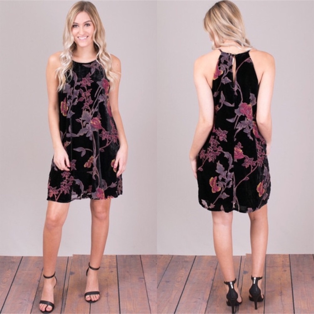 NWT Entro Navy Velvet Floral Dress